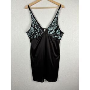 Natori Cruz Womens Slip Nightgown Sz‎ Large Brown Turquoise Embroidered Feminine